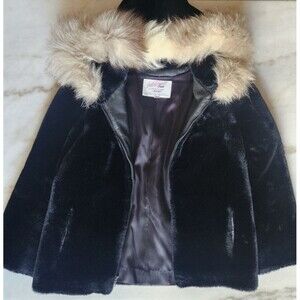 VTG Intrigue A Luxury Fabric by Glenoit Faux Fur Hooded Coat ILGWU Size 12 Black